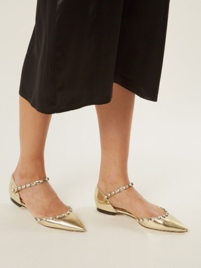 JIMMY CHOO Leema faux pearl-embellished leather flats ~ metallic gold flat shoes ~ luxe footwear - flipped