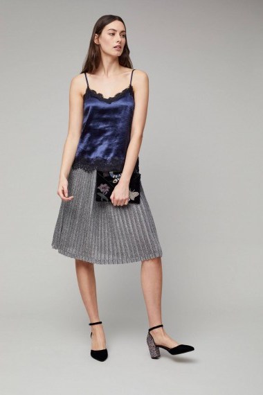 Just Female Lemaire Metallic Knit Pleated Skirt / silver shimmer skirts - flipped