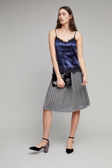Just Female Lemaire Metallic Knit Pleated Skirt / silver shimmer skirts