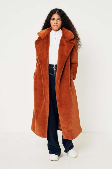 Light Before Dark Maxi Faux Fur Coat / long brown winter coats - flipped