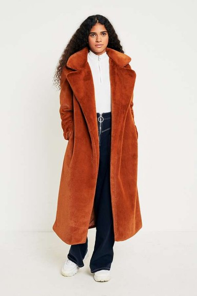 Light Before Dark Maxi Faux Fur Coat / long brown winter coats