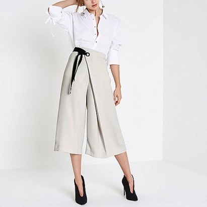 RIVER ISLAND Light grey wrap front culottes - flipped