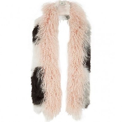 River Island Light pink mongolian fur mono mixed scarf – shaggy scarves - flipped