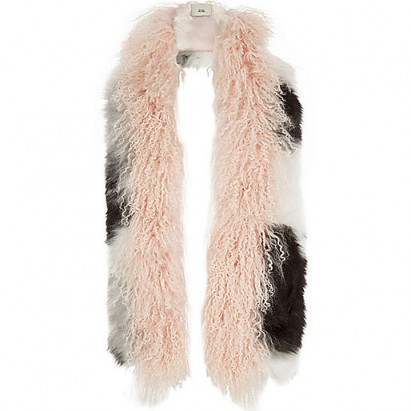 River Island Light pink mongolian fur mono mixed scarf – shaggy scarves
