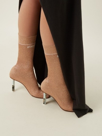 VETEMENTS Lighter-heel sock ankle boots ~ metallic rose-gold jersey boot - flipped