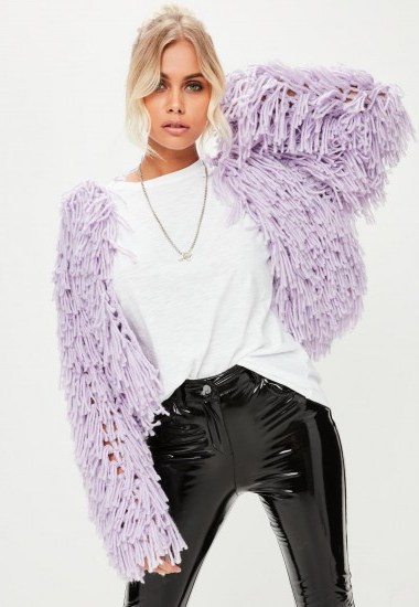 Missguided lilac shaggy crop cardigan | cropped cardigans | on-trend knitwear - flipped