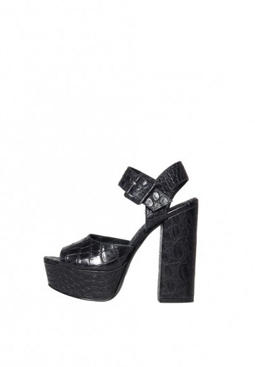 Alice and Olivia LILY CROCCO HEEL / black chunky heeled platforms - flipped