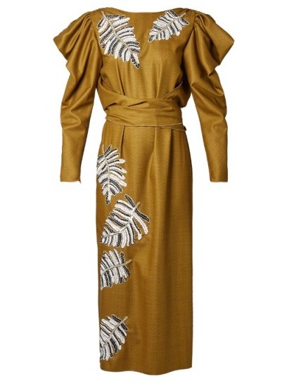 ATTICO Livia sequin-embellished stretch-wool dress ~ mustard-yellow mutton sleeve ruffle dresses - flipped