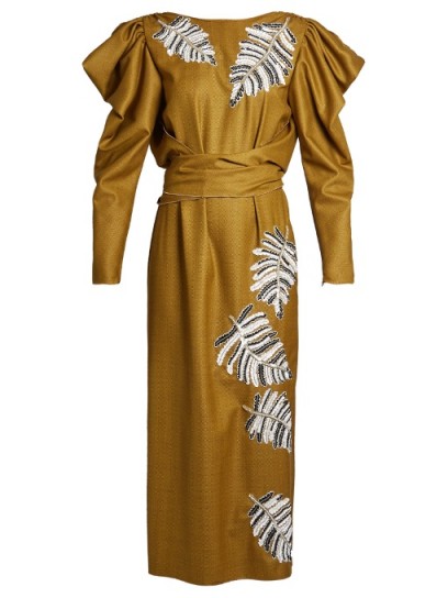 ATTICO Livia sequin-embellished stretch-wool dress ~ mustard-yellow mutton sleeve ruffle dresses