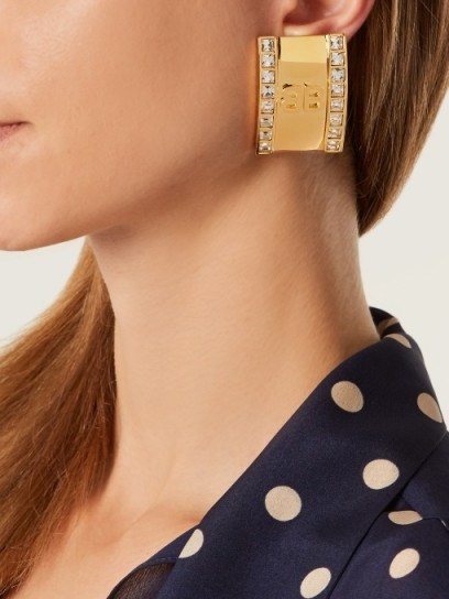 BALENCIAGA Logo Licence crystal earring ~ designer statement jewellery - flipped