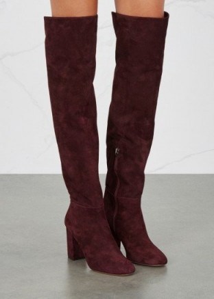 AQUAZZURA London burgundy suede over-the-knee boots ~ winter must-have style - flipped