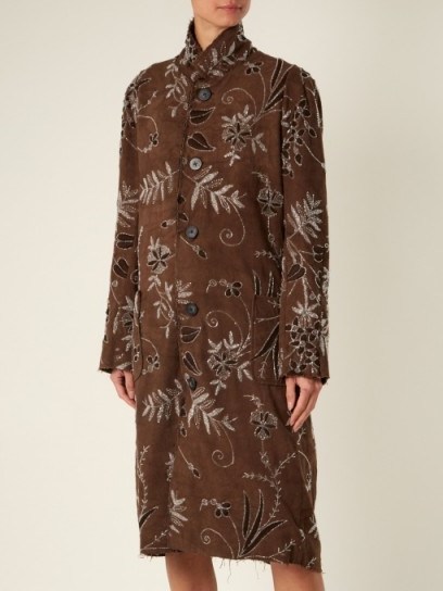 BY WALID Lori floral-embroidered cotton coat ~ brown statement coats - flipped