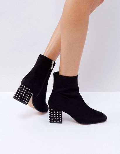 Lost Ink Denny Black Studded Ankle Boots ~ chunky stud heel boot - flipped