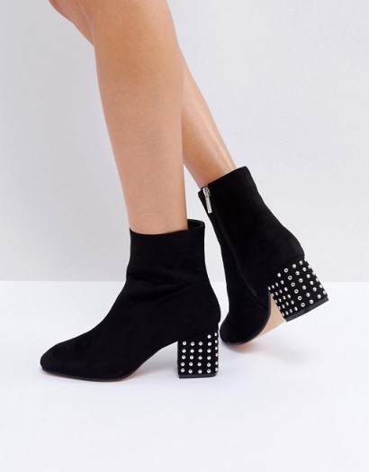 Lost Ink Denny Black Studded Ankle Boots ~ chunky stud heel boot