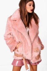 boohoo Lottie Boutique Oversized Faux Fur Aviator ~ pink jackets