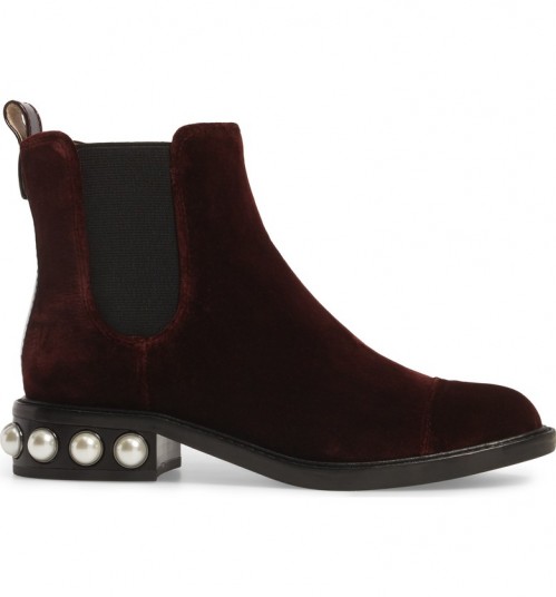 Louise et Cie Vinn Imitation Pearl Boot | oxblood-red velvet Chelsea boots | embellished winter footwear