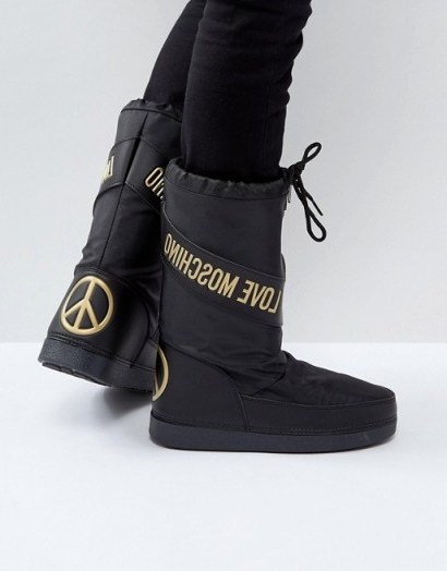 Love Moschino Peace Logo Snow Boots | winter designer footwear - flipped