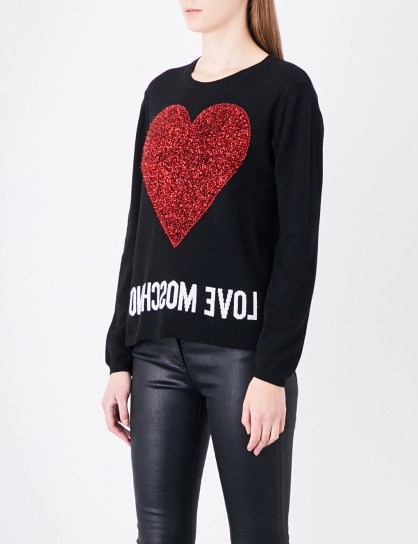 LOVE MOSCHINO Metallic heart-intarsia knitted jumper ~ designer knitwear - flipped