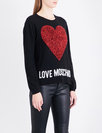 LOVE MOSCHINO Metallic heart-intarsia knitted jumper ~ designer knitwear