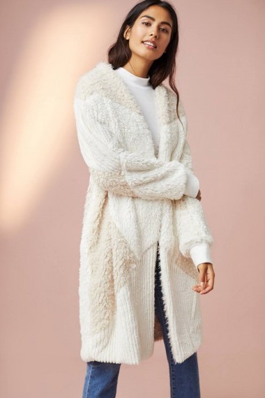 Anthropologie Mackie Faux Fur Patched Robe / fluffy ivory rib knit robes/coats - flipped