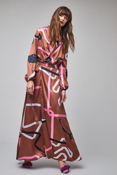Stine Goya Maddy Printed Wrap Maxi Dress ~ silky wrap style abstract print dresses - flipped