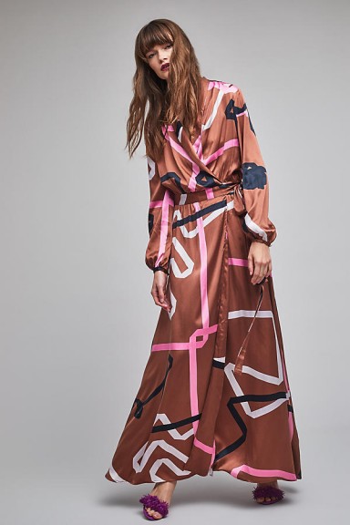 Stine Goya Maddy Printed Wrap Maxi Dress ~ silky wrap style abstract print dresses