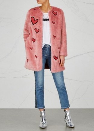 ALICE + OLIVIA Madge heart-appliquéd faux fur coat ~ perfect pink winter coats - flipped