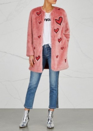 ALICE + OLIVIA Madge heart-appliquéd faux fur coat ~ perfect pink winter coats