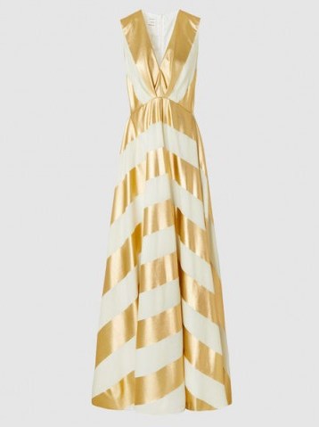 MAISON RABIH KAYROUZ‎ Metallic Striped Sleeveless Gown ~ gold foil gowns - flipped