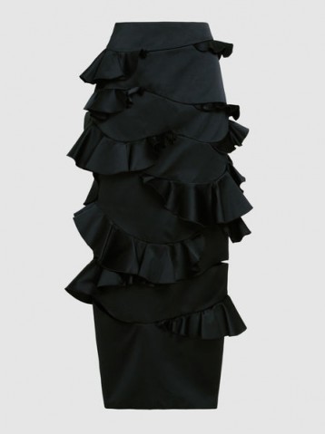 MAISON RABIH KAYROUZ‎ Ruffle Satin Midi Skirt ~ long black ruffled skirts ~ chic fashion