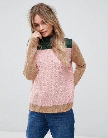 Maison Scotch Colour Blocked High Neck Knit In A Mix Of Yarns – stylish winter knitwear - flipped