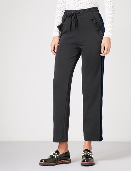 MAJE Pampa stretch-crepe trousers ~ black ruffled pocket pants - flipped