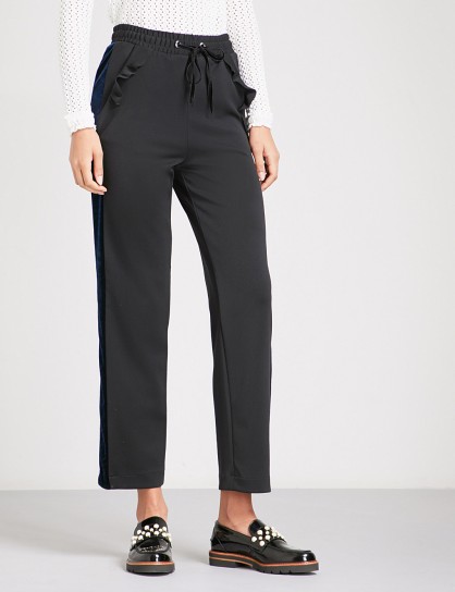 MAJE Pampa stretch-crepe trousers ~ black ruffled pocket pants