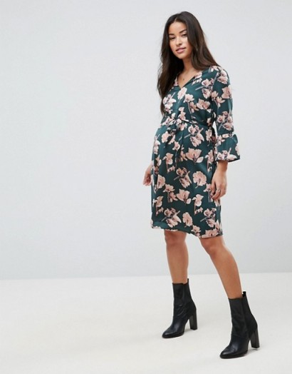Mamalicious Bloom Printed Woven Dress With Fluted Sleeve ~ floral maternity dresses