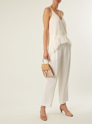 ELIZABETH AND JAMES Manette ruffle-trimmed satin cami top ~ ruffled ivory camisole tops - flipped
