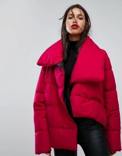 Mango Padded Oversized Collar Jacket | pink winter jackets - flipped