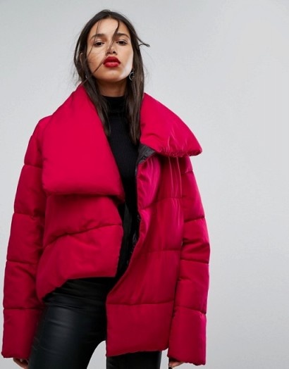 Mango Padded Oversized Collar Jacket | pink winter jackets