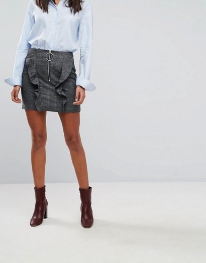 Mango Ruffle And Ring Pull Front Mini Skirt | ruffled check print skirts - flipped