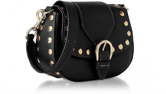 MARC JACOBS Black Leather Small Studded Navigator Shoulder Bag | studded handbags - flipped