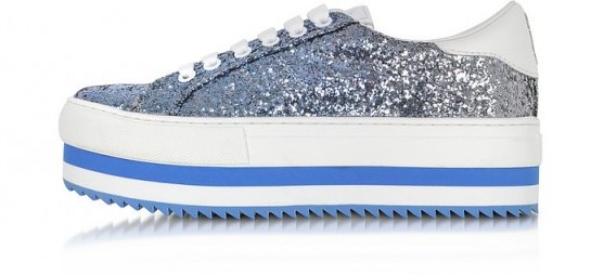 MARC JACOBS Blue Glitter Grand Flatform Lace Up Sneakers - flipped