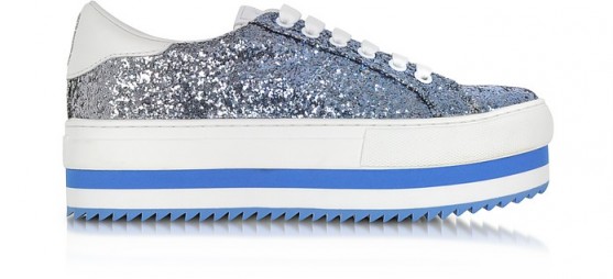 MARC JACOBS Blue Glitter Grand Flatform Lace Up Sneakers