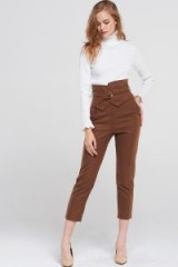 STORETS Marcia Belted High Waist Pants | brown cropped trousers
