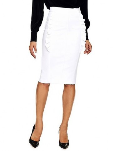 MARCIANO SKIRT WITH FLOUNCES | white ruffle pencil skirts - flipped