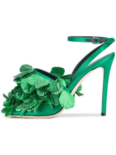 MARCO DE VINCENZO clustered leaf sandals / green ankle strap high heels - flipped