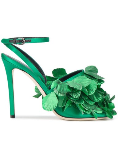 MARCO DE VINCENZO clustered leaf sandals / green ankle strap high heels