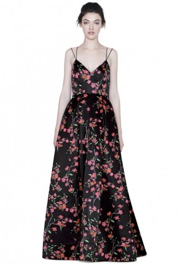 Alice and Olivia MARILLA V NECK STRAPPY GOWN / floral gowns - flipped