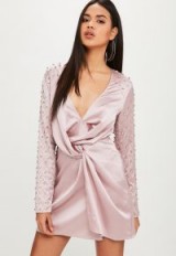 MISSGUIDED mauve diamante sleeve shift dress | silky bling dresses