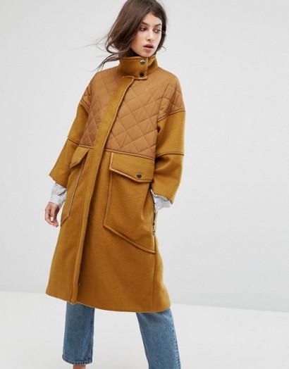 Max&Co Desideri Quilted Panel Coat / part quilted funnel neck coats