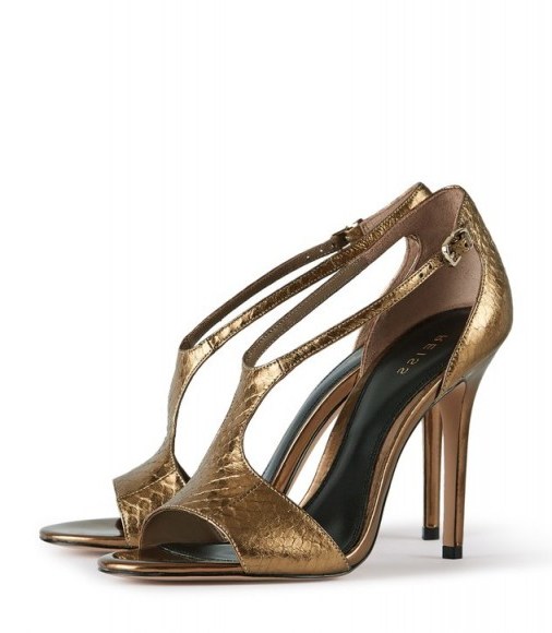 Reiss MAXINE METALLIC METALLIC OPEN-TOE SANDALS – gold metallic high heels – party shoes - flipped