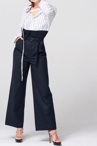 STORETS May High-Waist Belted Pants | stylish navy blue wide leg trousers - flipped